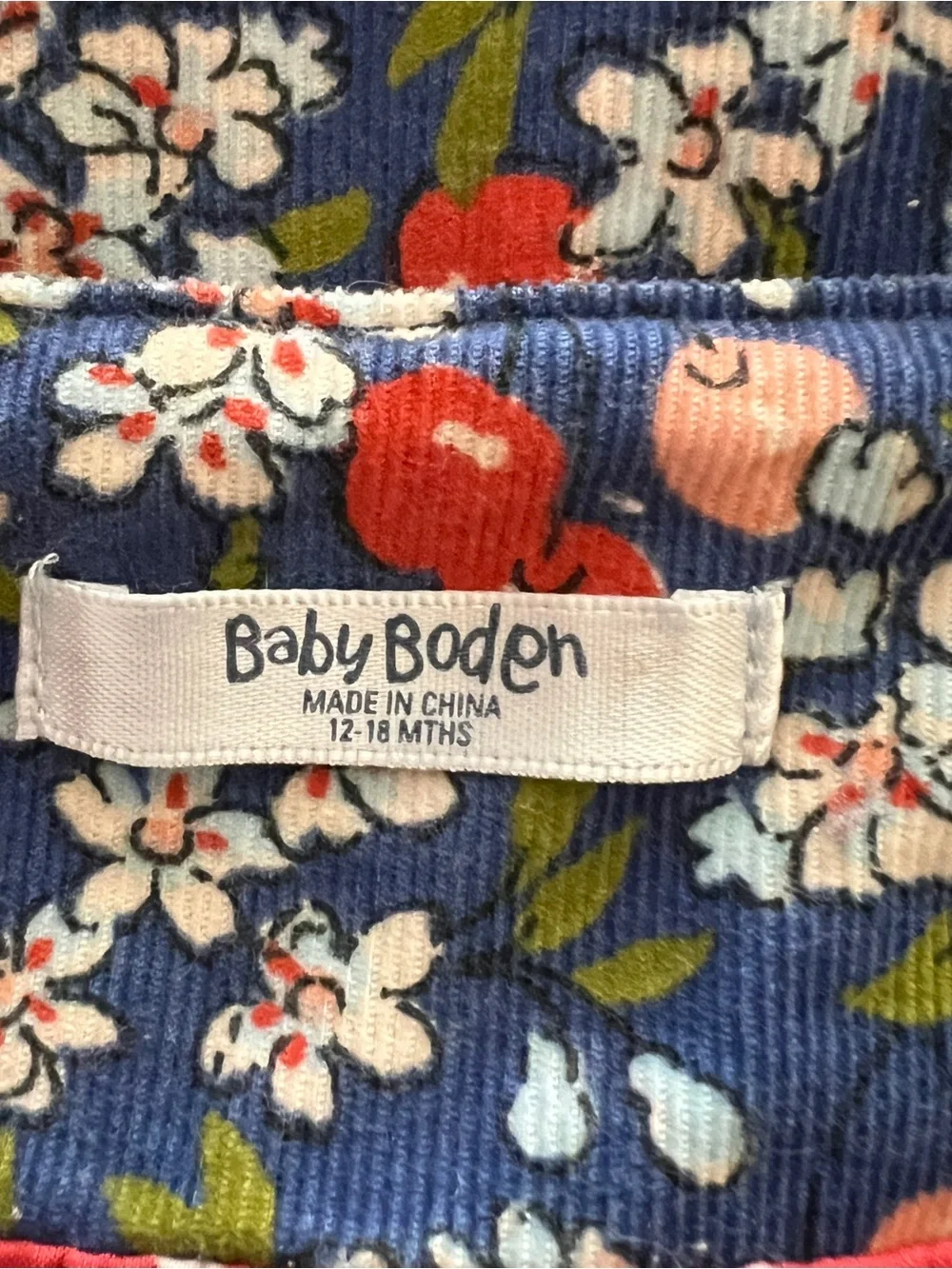 Baby Boden Pinafore Jumper Dress Girls 12-18M Cherry Blossom Corduroy Cotton